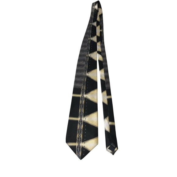 Emilio Ponti 100% Silk Handmade Tie  Black & Gold Abstract Design Preowned - Picture 1 of 5